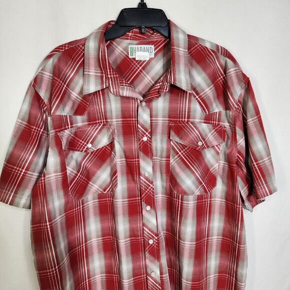 Haband Men Shirt Size XL Short Sleeve Pearl Snap Front Red Plaid Pockets Western - Picture 3 of 10